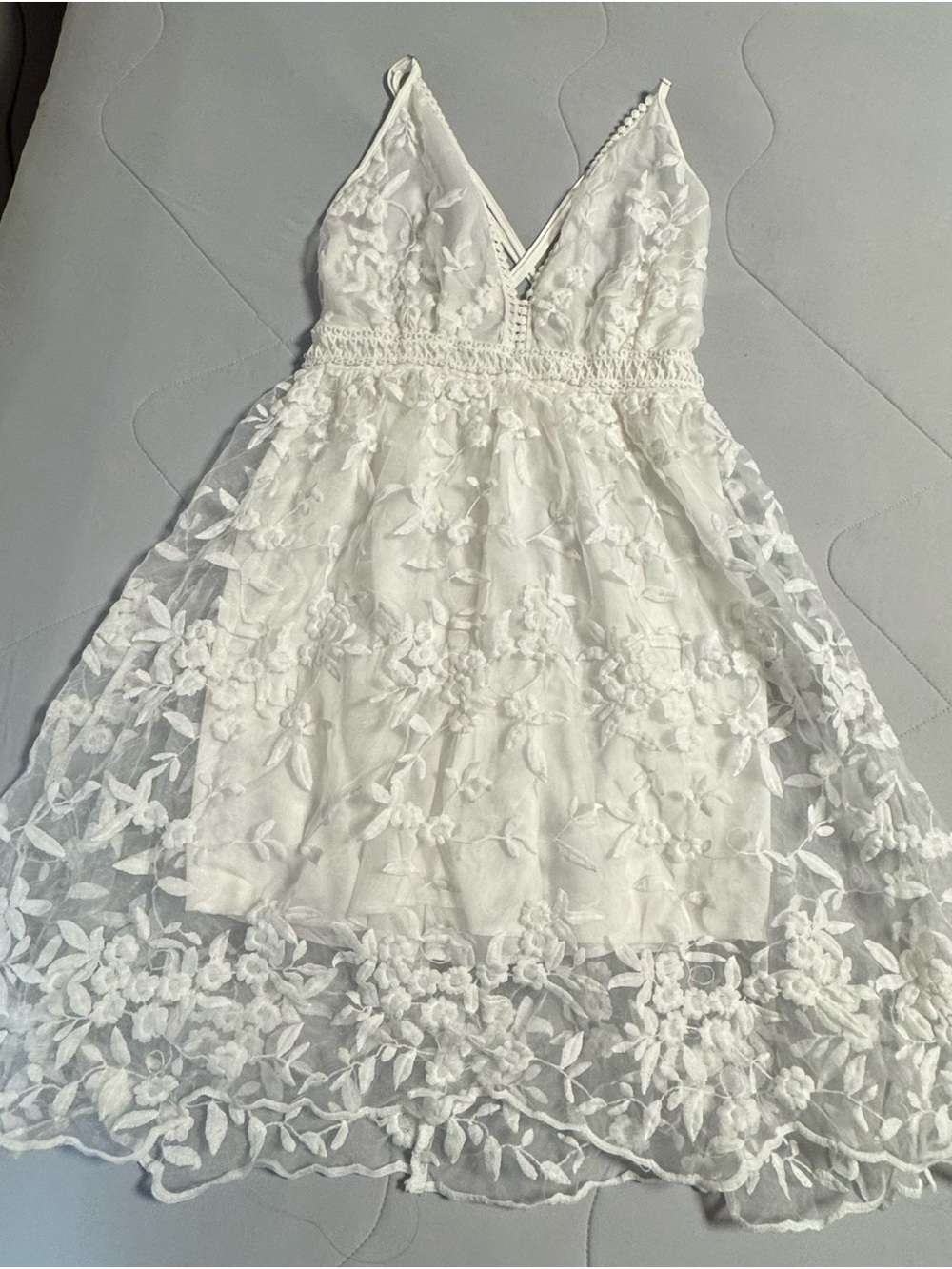 White Floral Lace V-Neck Mini Dress